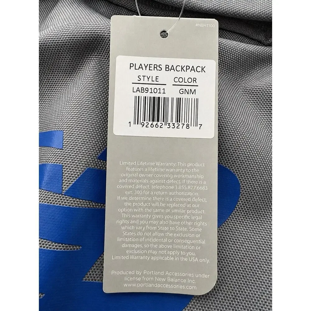 New Balance Players Backpack 17” Laptop Bag Gunmetal Blue LAB91011-GNM NWT